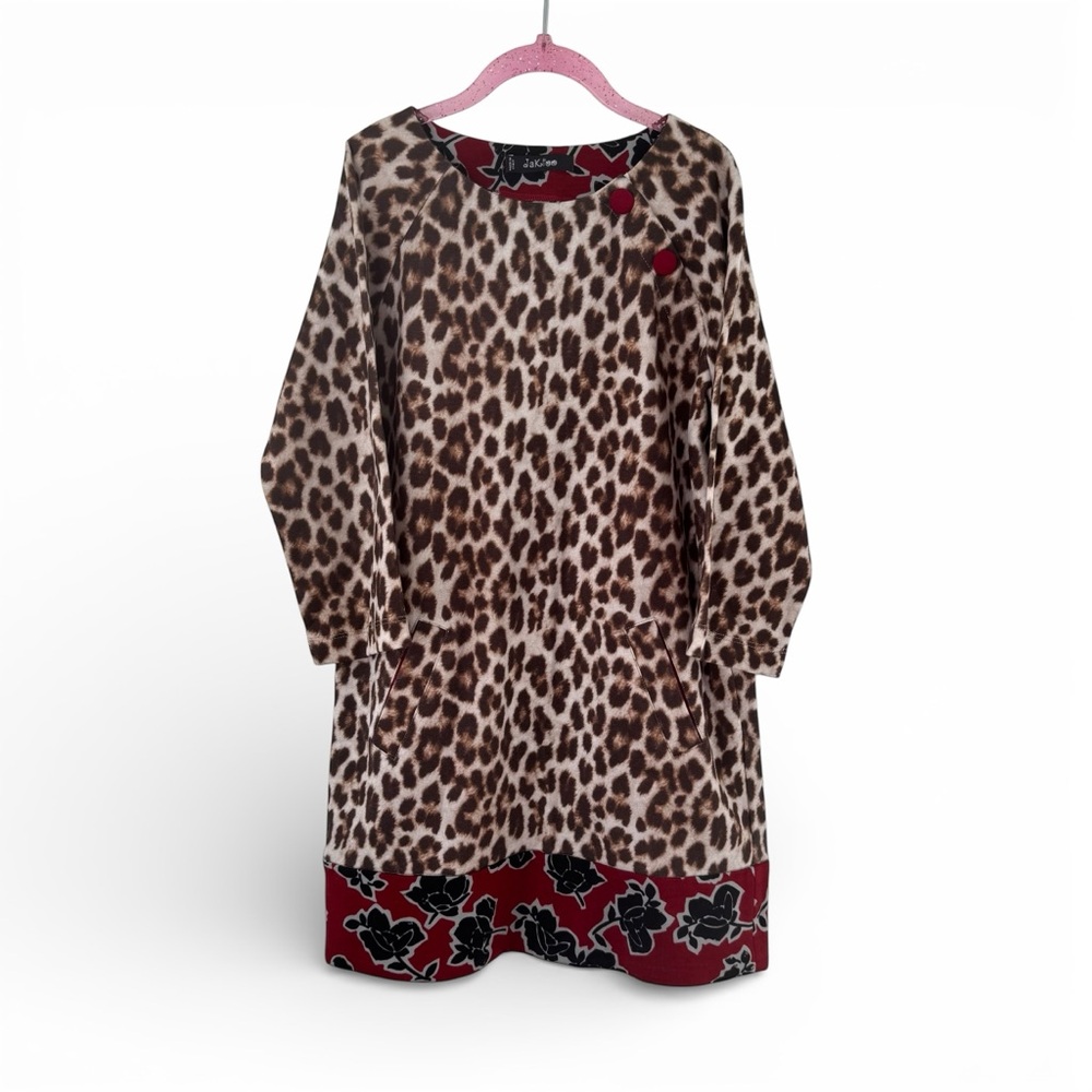 MONNALISA JAKIOO Dress Leopard & Rose Print Girls 8 Brown Red